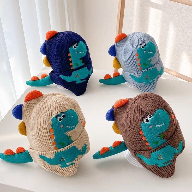 Baby Dinosaur Knit Hat – Winter Wool Cartoon Ear Protection Cap