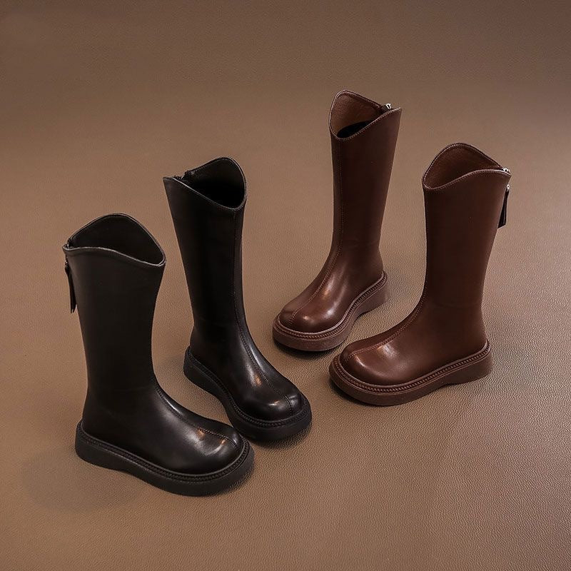 Girls’ Long Martin Boots Soft Leather Winter Style