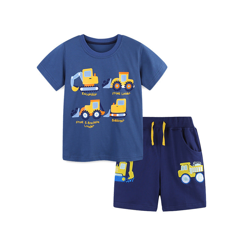 Boys Car Print Cotton T-Shirt & Shorts Summer Suit