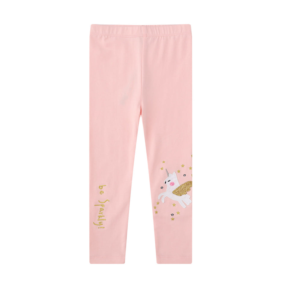 Girls Embroidered Leggings Kids Slim Stretch Pants