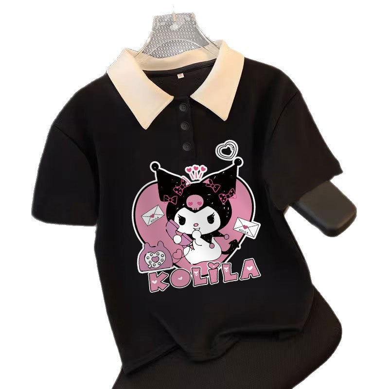 Girls Cartoon Mid-Length T-Shirt for Summer