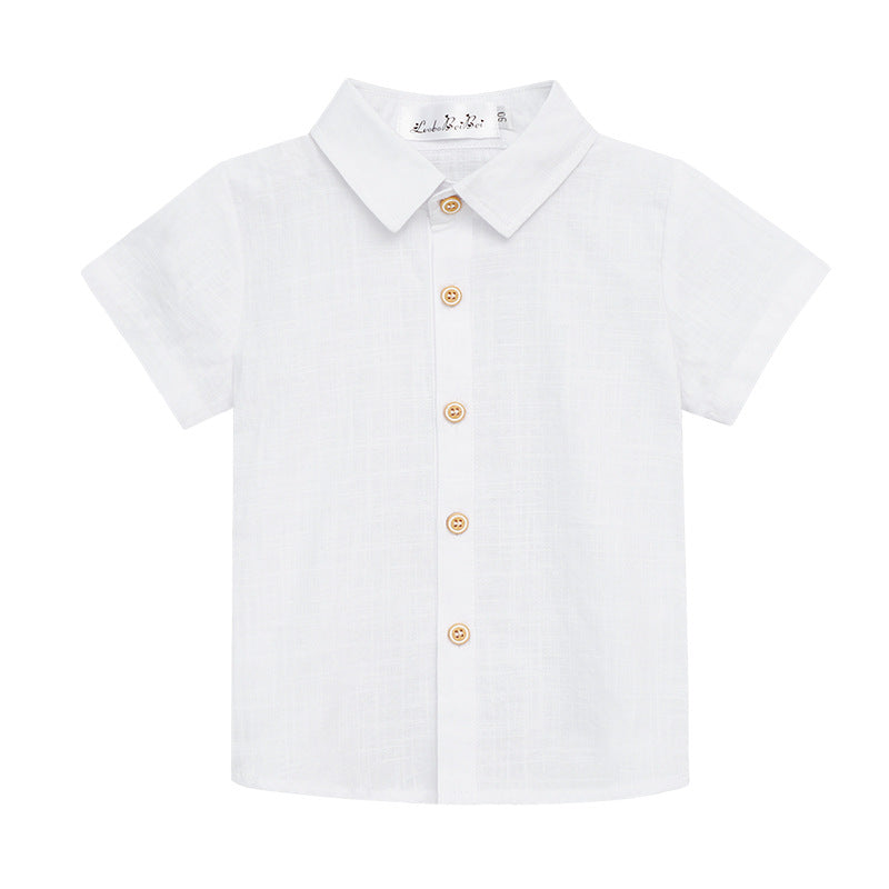 Boys White Lapel Short Sleeve Shirt Korean Style Summer