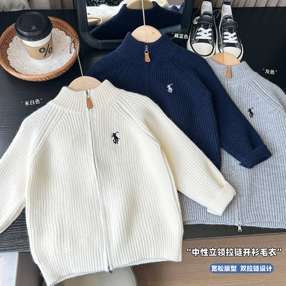 Boys’ Knitted Cardigan – Embroidered Zipper Autumn Sweater