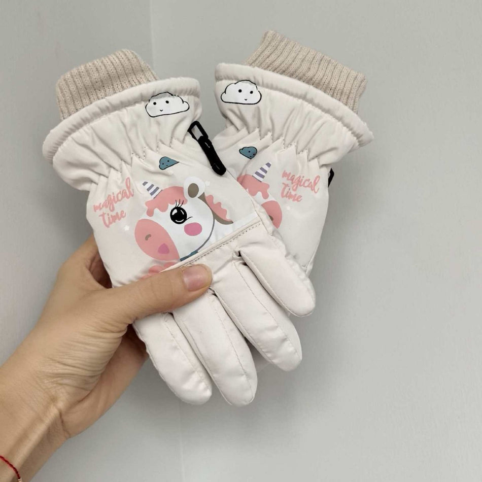 Winter Cute Cartoon Pony Kidsrens Ski Gloves Fleece Lined