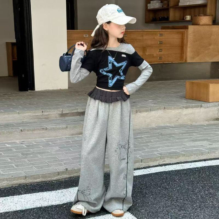 Girls Color-Block T-Shirt & Wide-Leg Pants Set