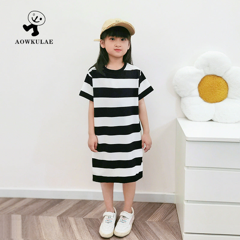 Girls’ Striped Princess Dress – Korean Style Summer Wear