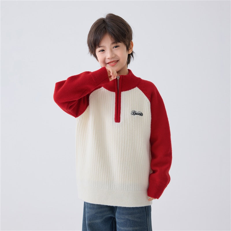 Boys Half-Zip Stand Collar Winter Sweater 2025
