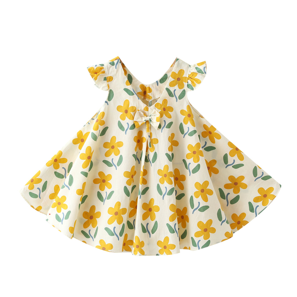 Girls' Summer Cotton Princess Dress – Floral Skirt