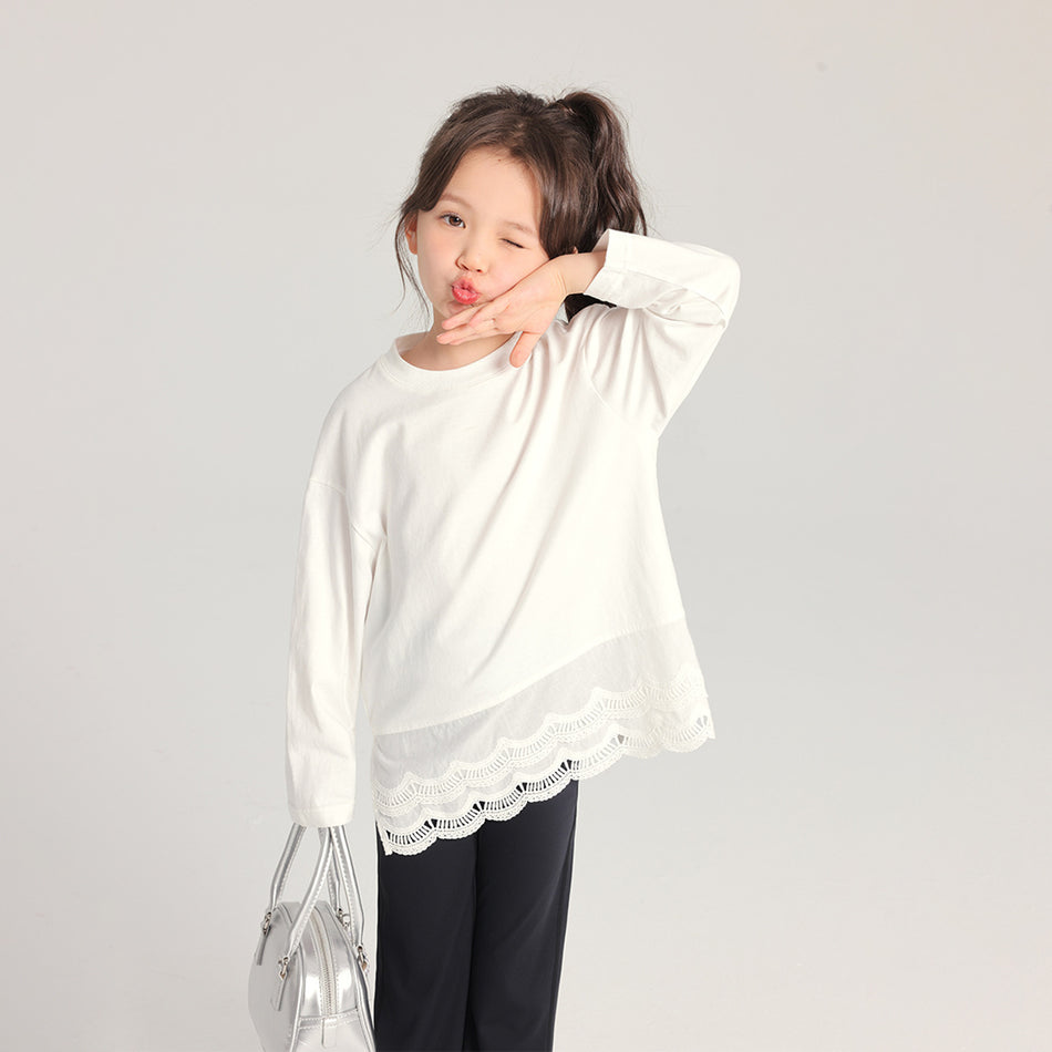 2026 Girls’ Cotton Lace Long-Sleeve Base Shirt