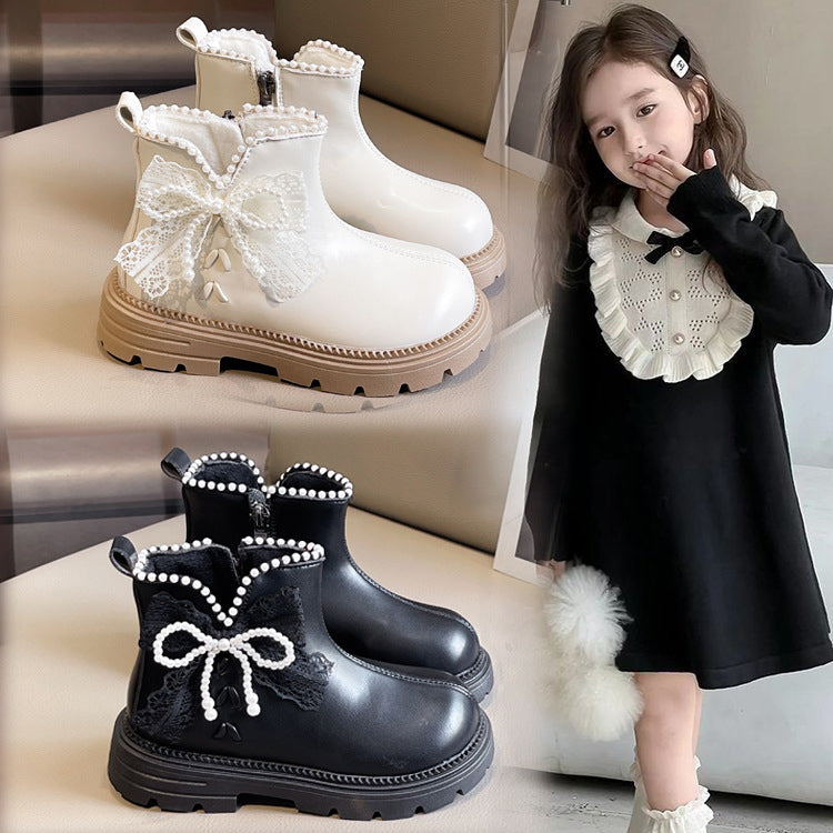 Girls Princess Short Boots – Fleece-Lined Cotton Shoes 2025