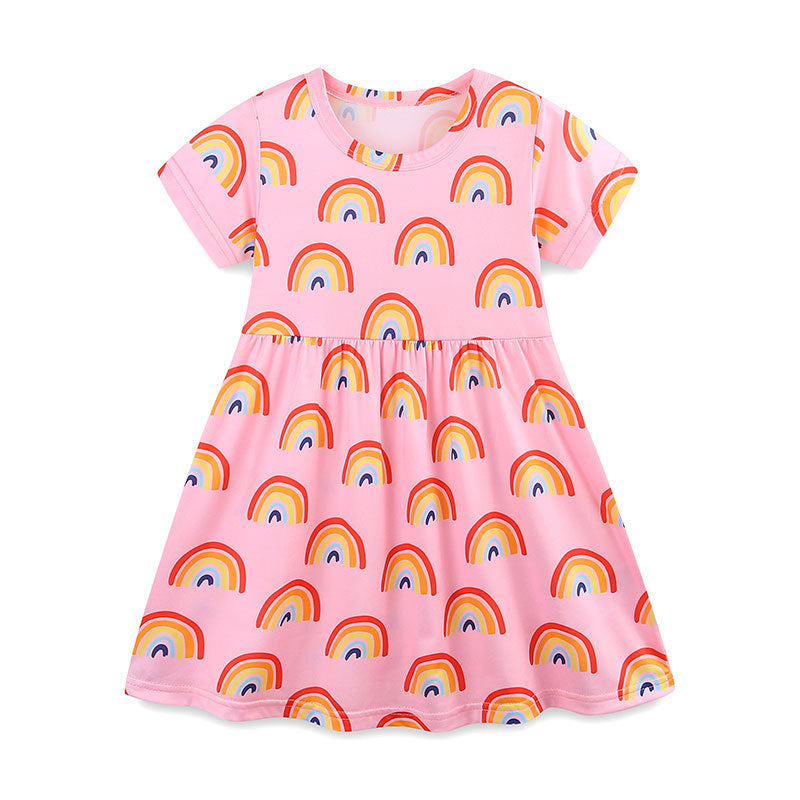 Girls Cartoon Floral Short Sleeve Princess Dress