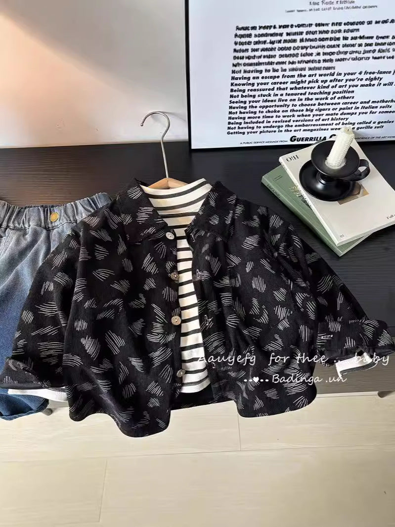 New Coat, Loose and Elegant, New Men's Cardigan, Girl's Shirt, Striped Children's Underwear, Long-Sleeved Children's Shirt