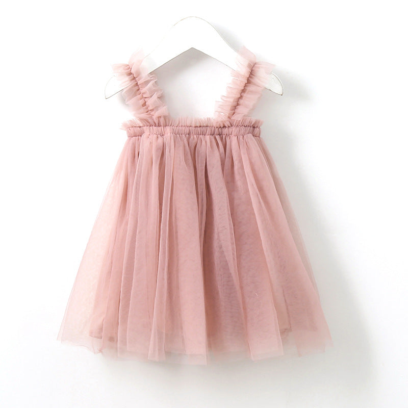 Girls Solid Color Mesh Lace Princess Slip Skirt