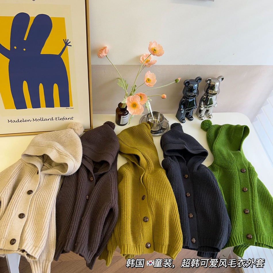 Kids’ Hooded Knit Cardigan – Autumn Baby Sweater Jacket