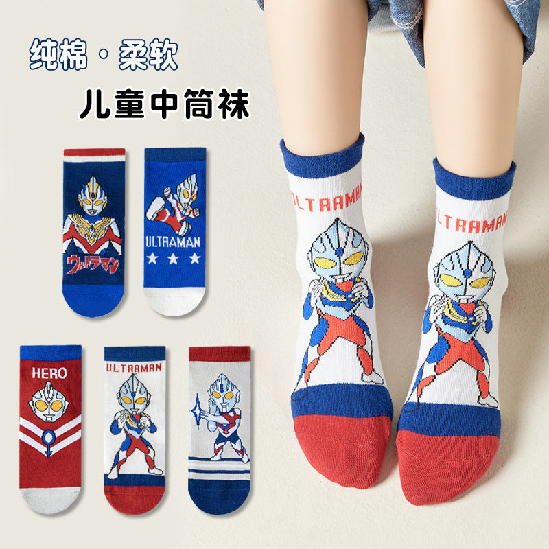 Ultraman Cotton Socks for Boys – Cartoon Mid-Calf Socks
