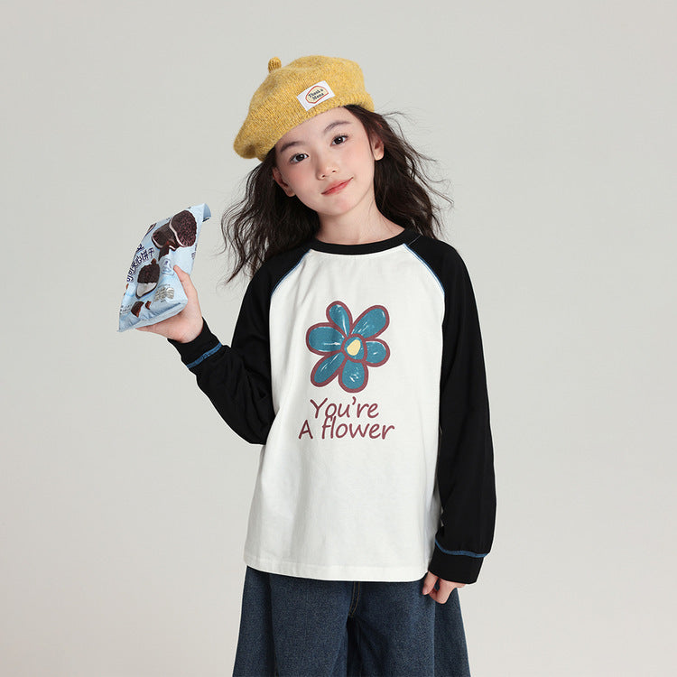 Pudding Haru Girls’ Loose Raglan Long-Sleeve Tee 2026