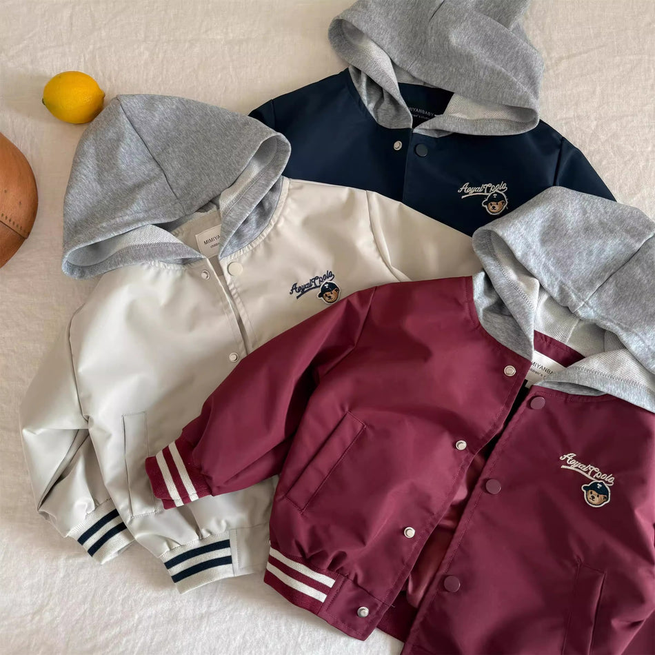 Children’s Bear Embroidered Fake Two-Piece Jacket