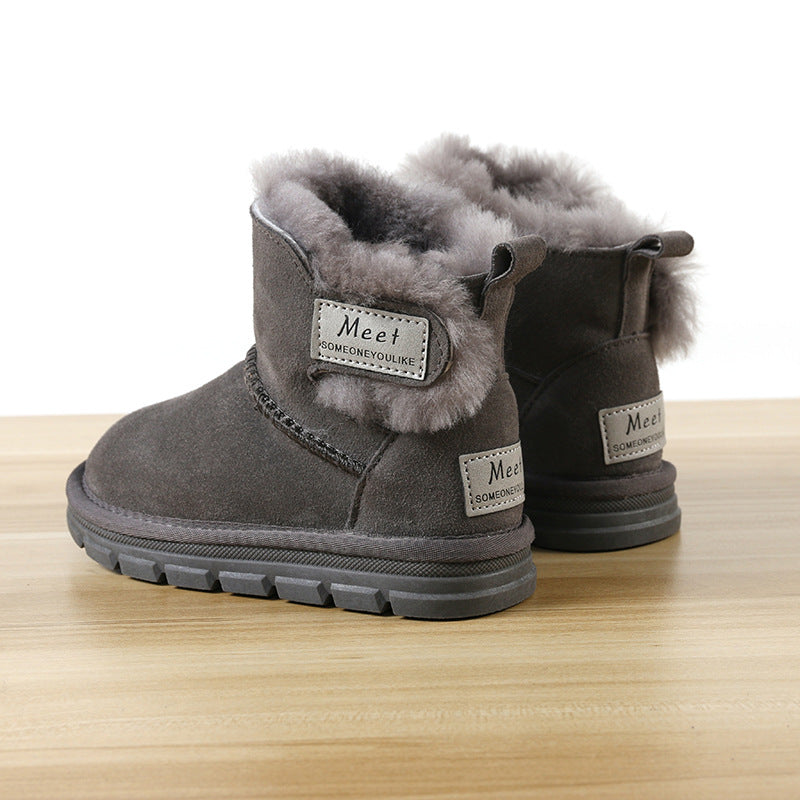 Girls' Sheepskin Snow Boots Thickened Fleece Lined