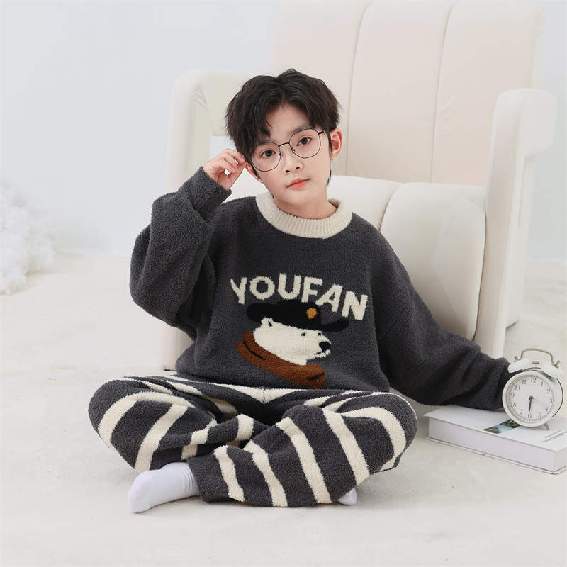 Boys Cartoon Half-Velvet Pajamas – Autumn Winter Set