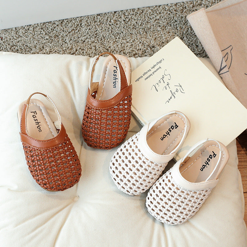 2025 Girls Woven Soft Sole Korean Style Roman Sandals
