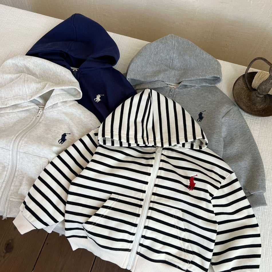Boys Hooded Cotton Jacket | Striped Zipper Top