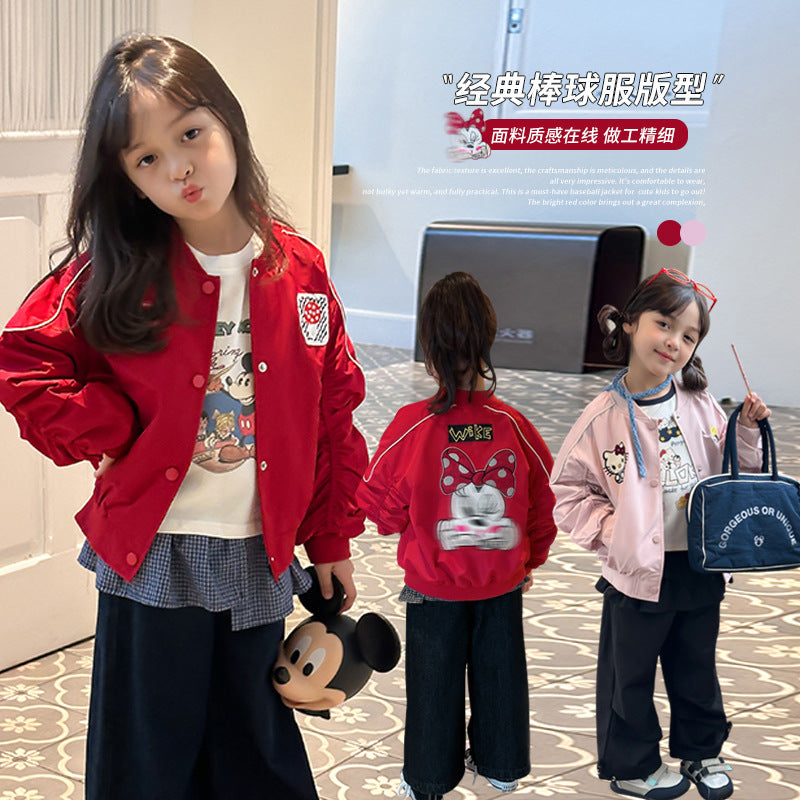Girls’ Cartoon Baseball Jacket 2025 Korean Style