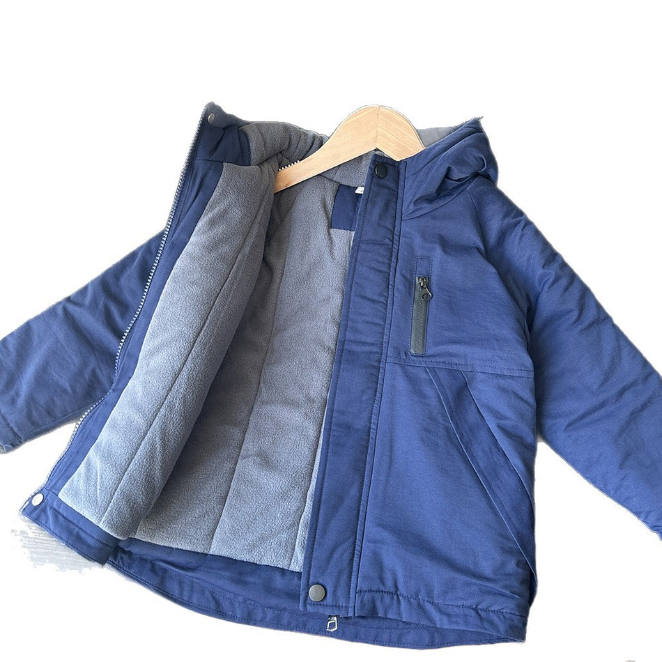 Boys Fleece-Lined Hooded Cotton Jacket 2025 Winter
