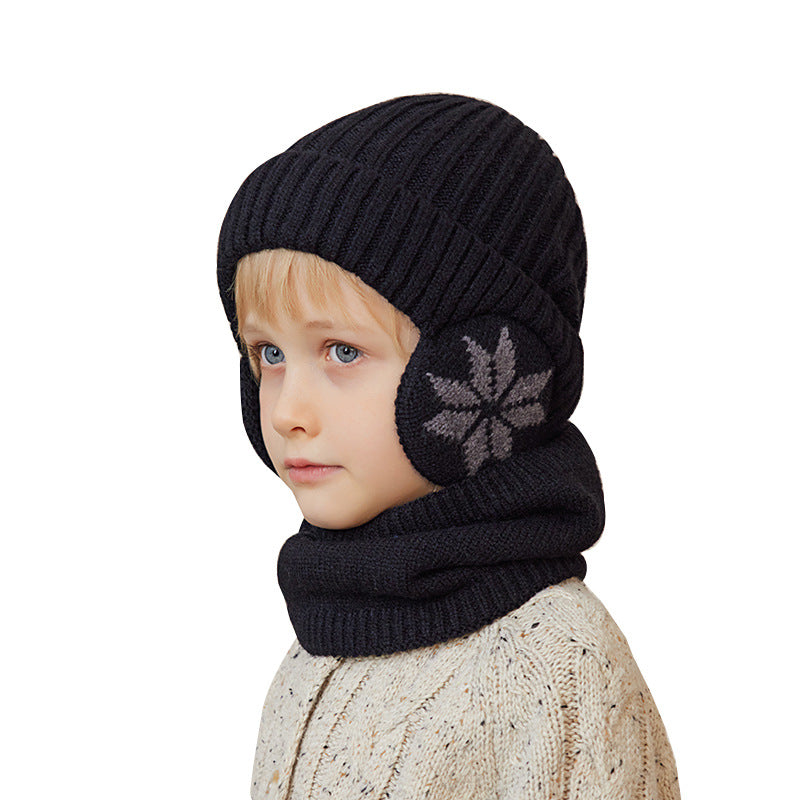Kids’ Winter Hat & Scarf Set – Fleece-Lined Knitted Woolen Beanie with Ear Protection