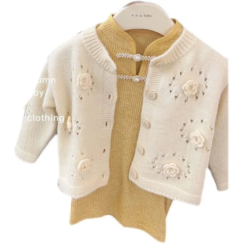 Girls’ Korean Floral Knit Sweater 2025