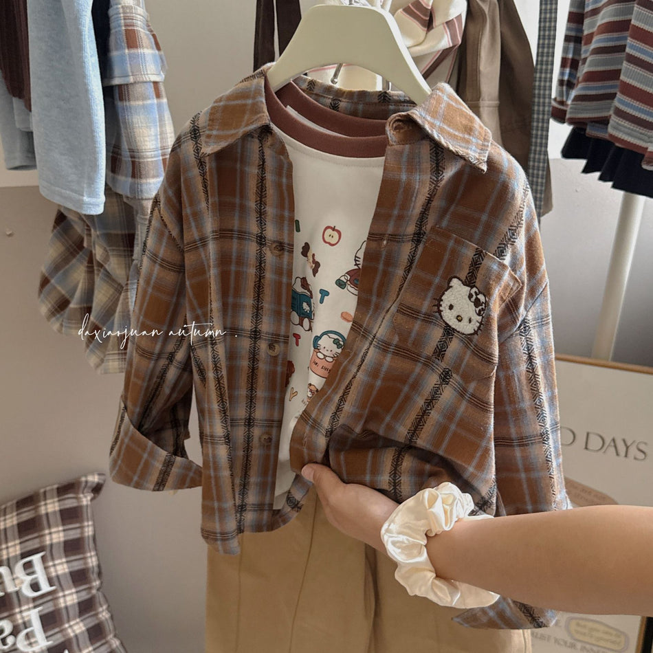 Girls' Plaid Shirt Loose Fit Long-Sleeve Jacket 2025