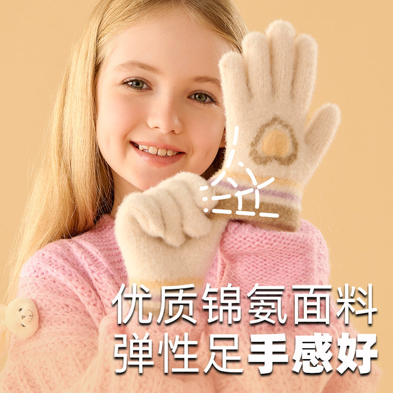 Mu Meng Winter Plush Five Finger Children Writing Gloves Big
