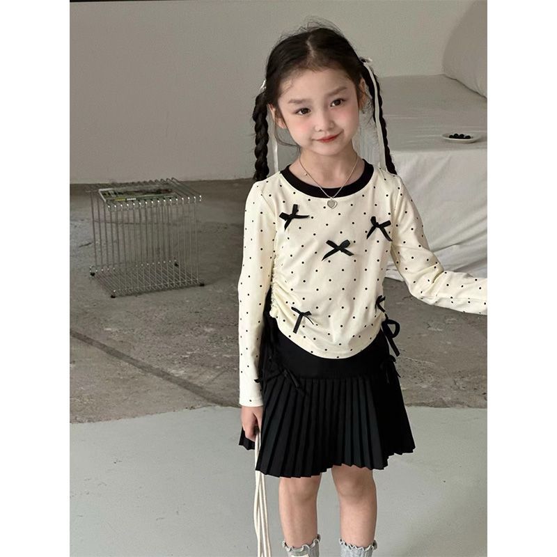 Girls Bow Long-Sleeve Autumn Base T-Shirt
