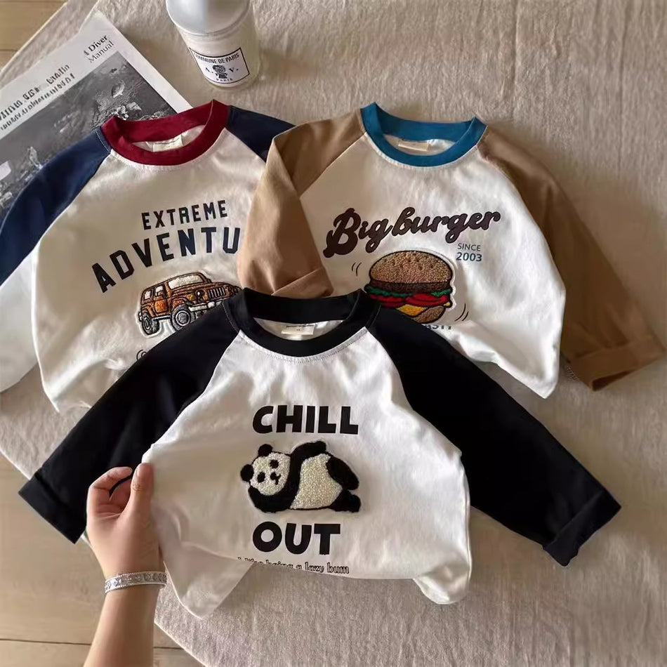 Boys Long Sleeve Cotton Patch T-Shirt Spring Top