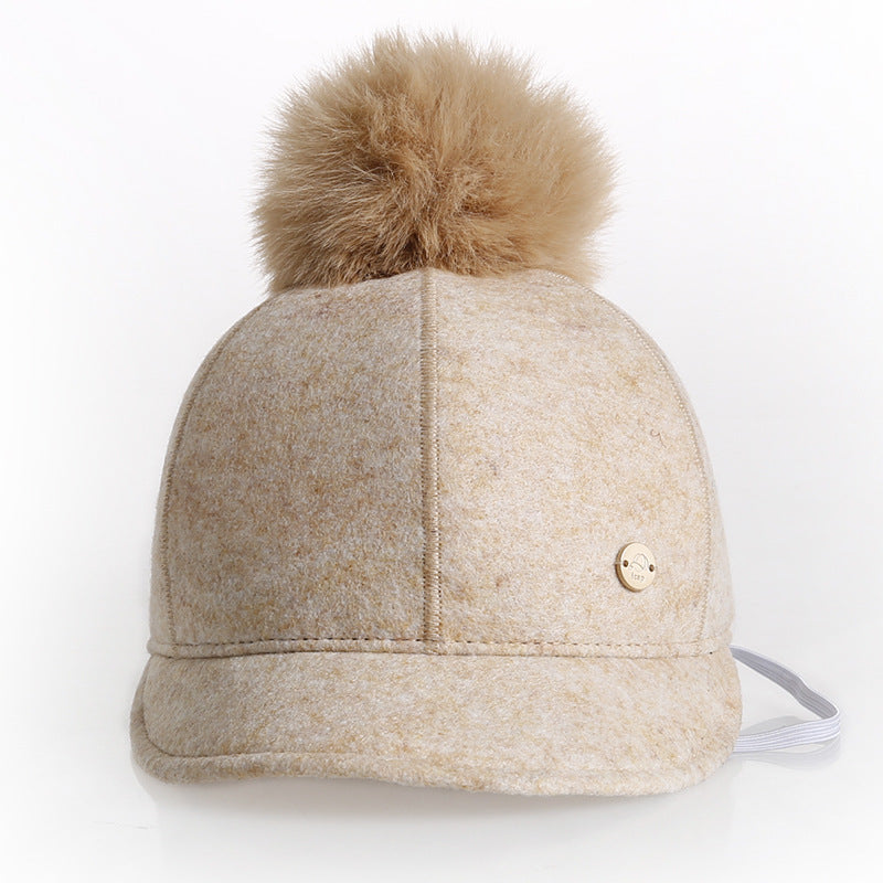 Kids Felt Baseball Hat with Fur Ball & Duck Tongue Brim
