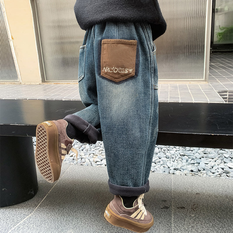 Boys Thick Fleece Jeans Autumn & Winter