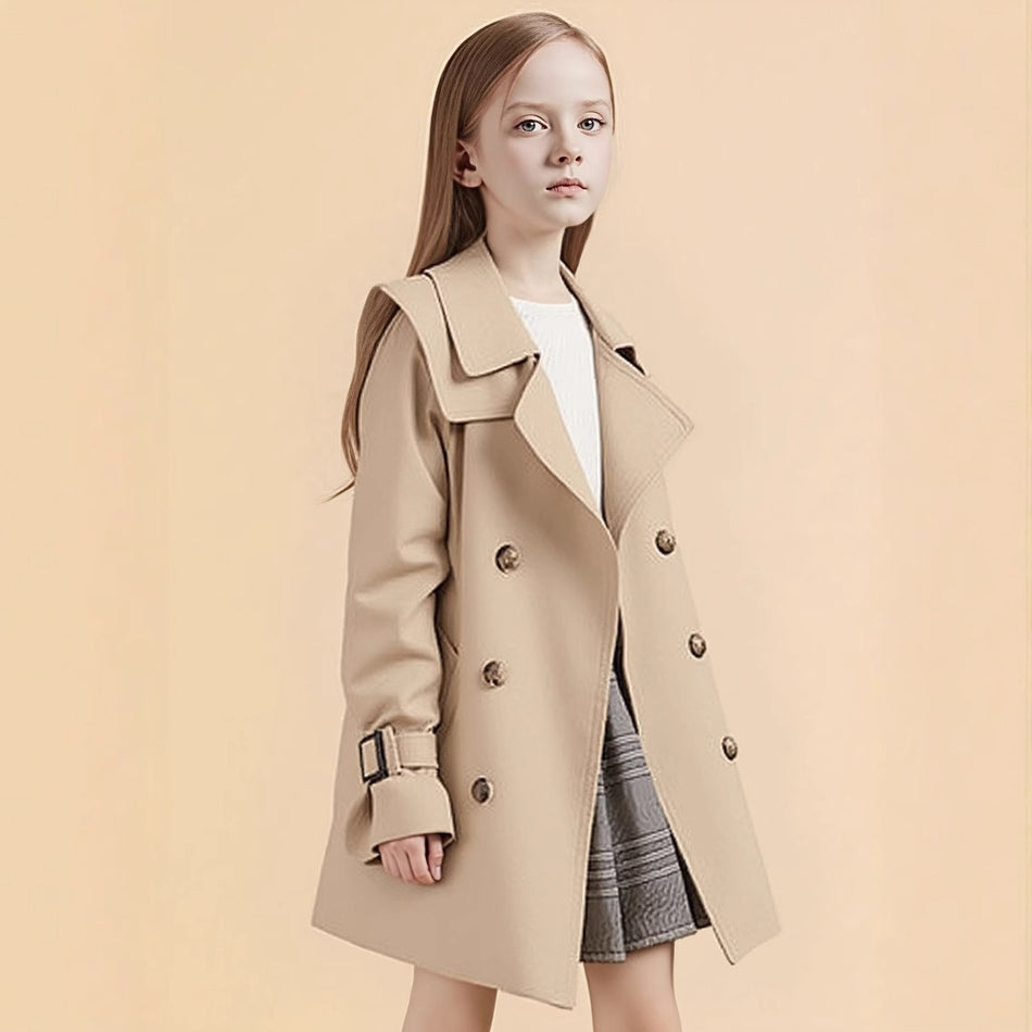 Girls’ Mid-Length Hooded Trench Coat