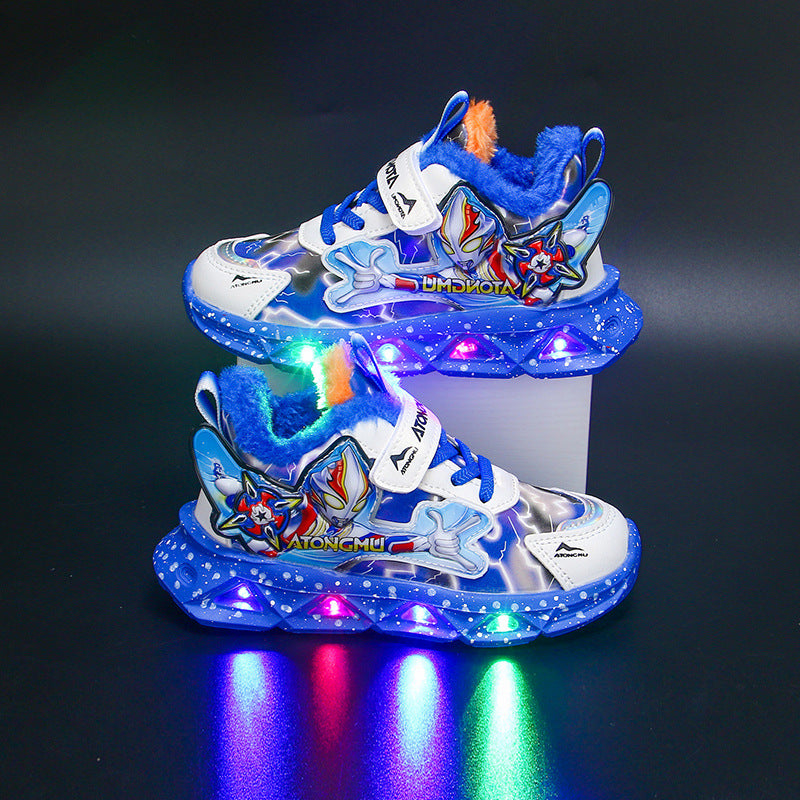Boys LED Leather Warm Sports Running Shoes Autumn WinterGear