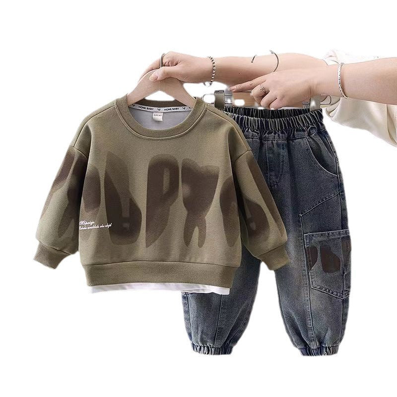 Boys Fleece Sweatshirt & Jeans Two-Piece Set 2025