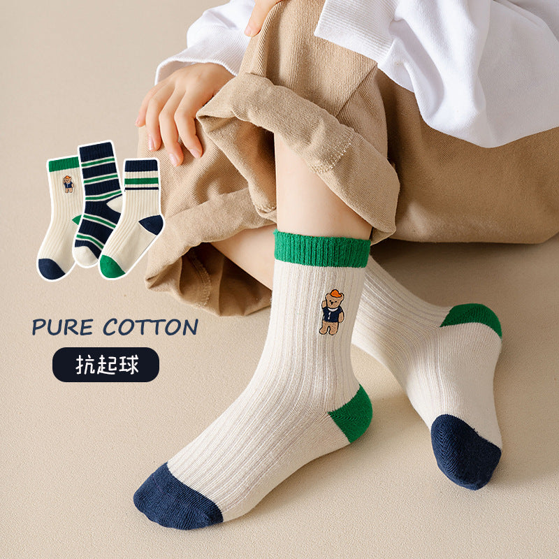 Bear Embroidered Kids Cotton Socks – Warm & Stylish
