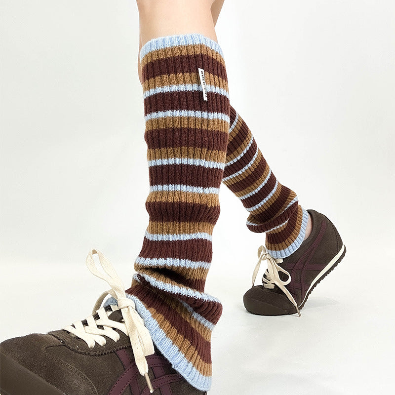 Autumn Winter Color Striped Knitted Stacked Leg Warmers Slim