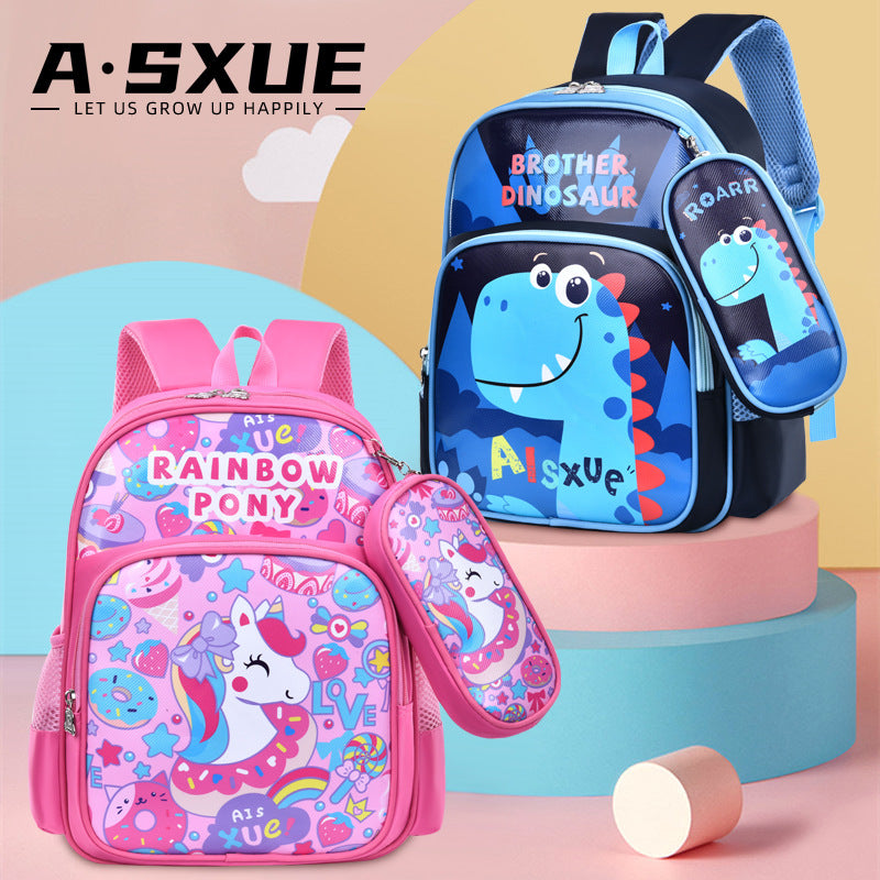 Cartoon Schoolbag with Pencil Case for Kids (Grade 1–3)