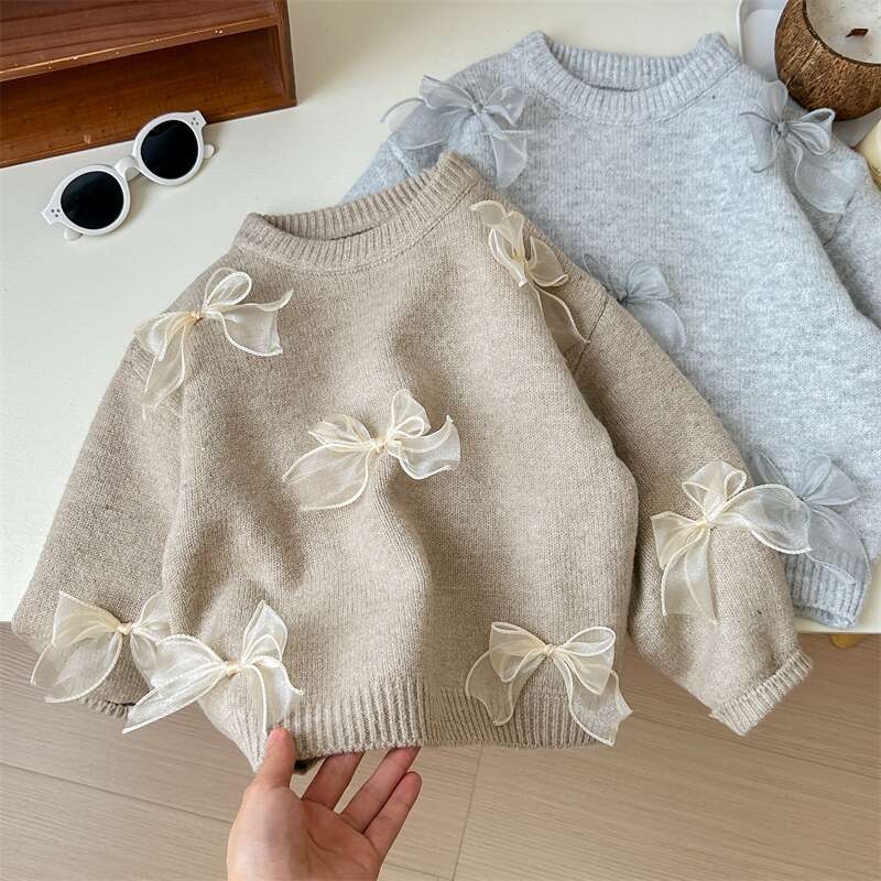 Girls’ Korean Bow Sweater Spring Autumn 2025