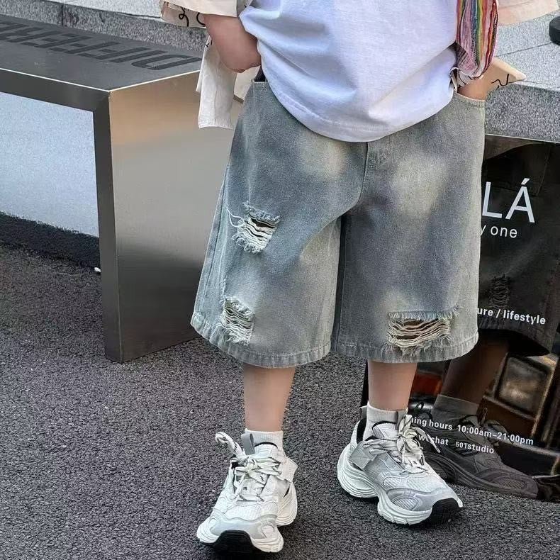 Korean Style Boys Loose Ripped Denim Shorts Summer Kids Wear