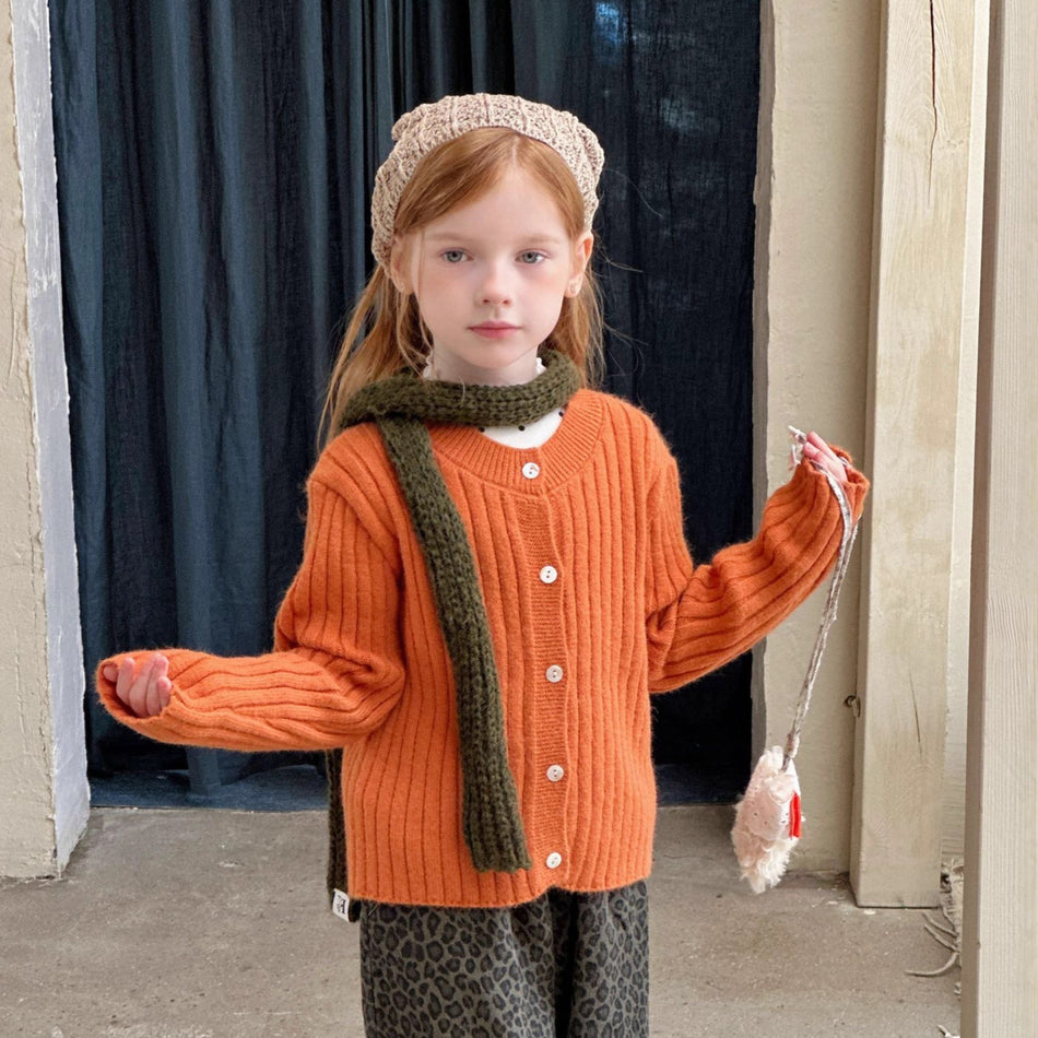 Girls’ Striped Alpaca Wool Cardigan Autumn Winter Sweater