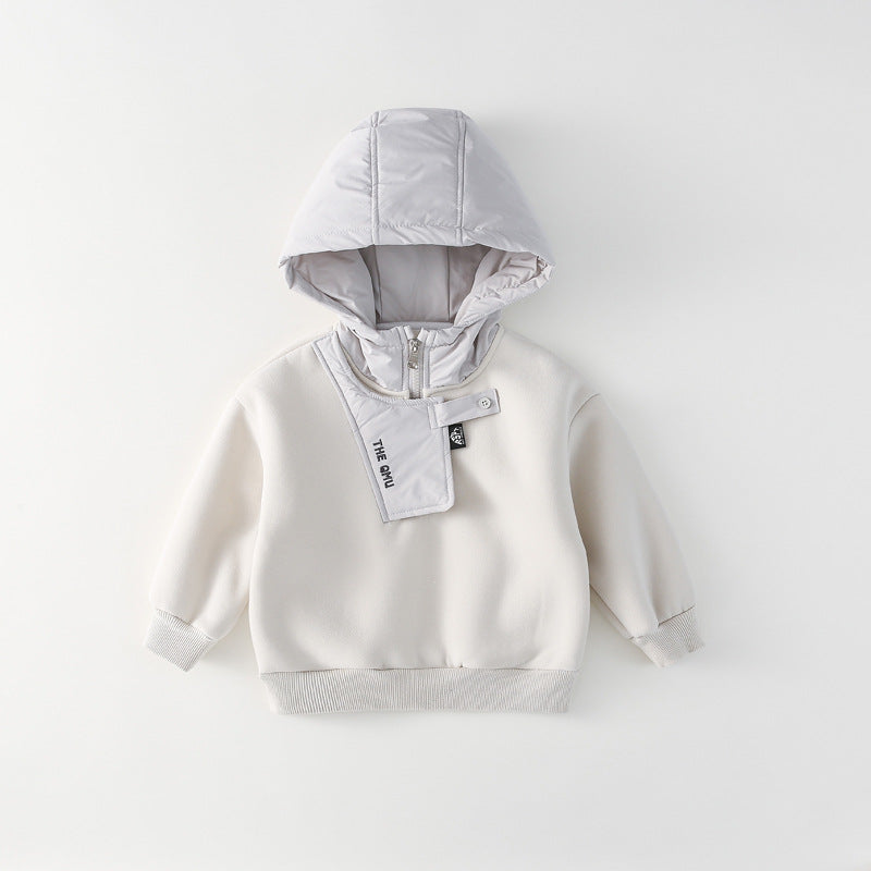 Boys' Hooded Fleece Sweatshirt – Autumn & Winter Korean Style Velvet Top