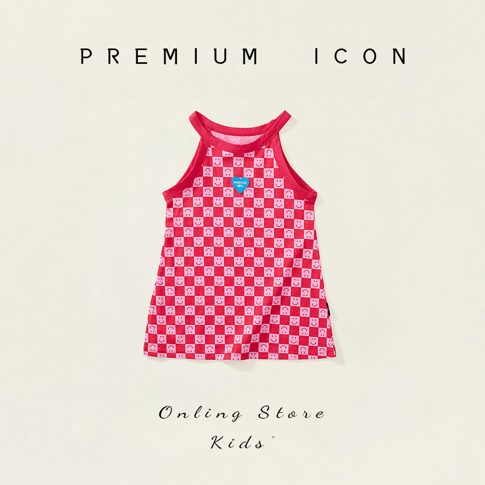 Girls’ Rose Red Beach Dress – Summer Korean Sling Style