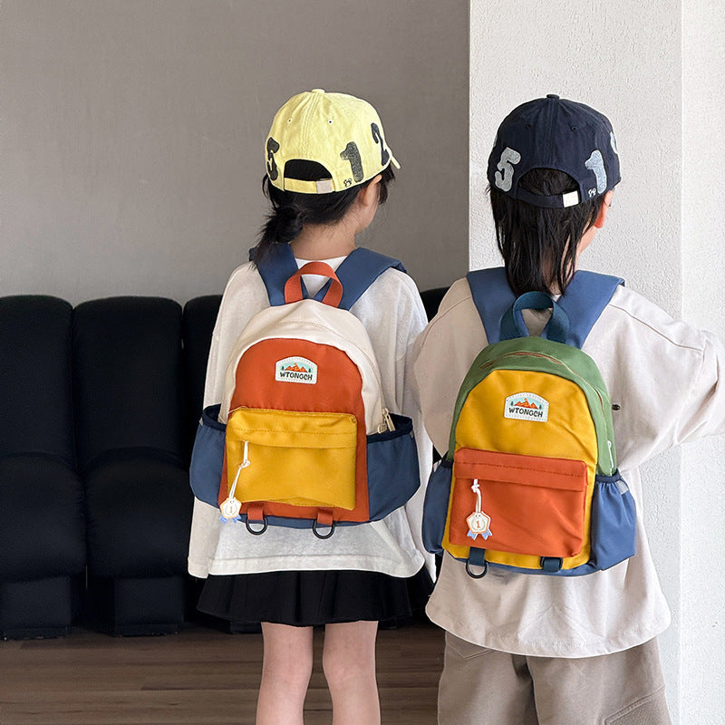 Kids Color-Block Backpack – Cute Lightweight Kindergarten Bag