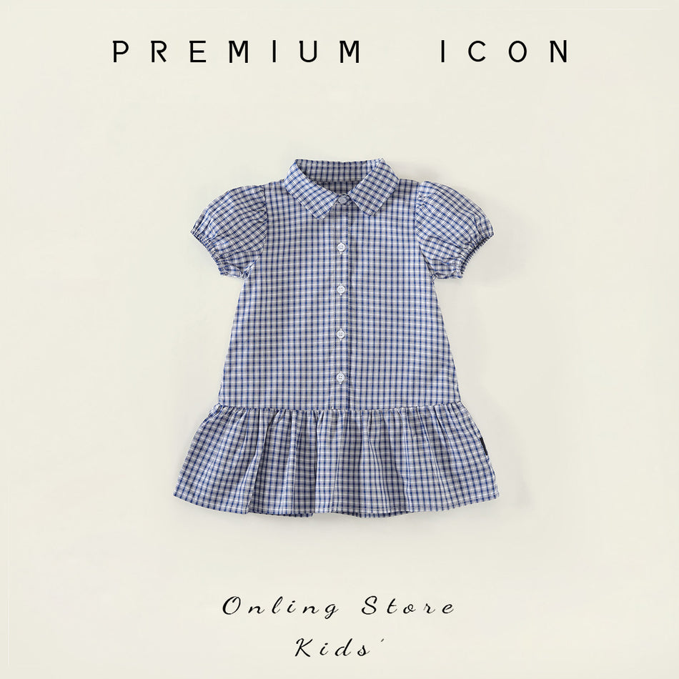 Girls Plaid Shirt Dress Summer 2025 Casual Lapel