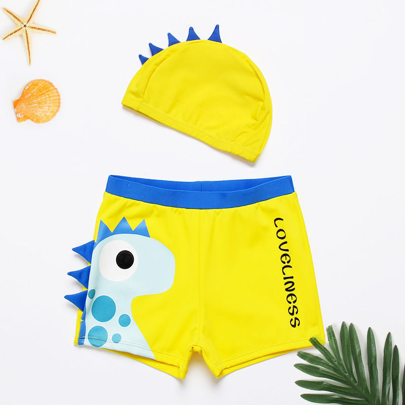Boys Dinosaur Cartoon Swim Trunks High Elastic Kids Swimwear Set