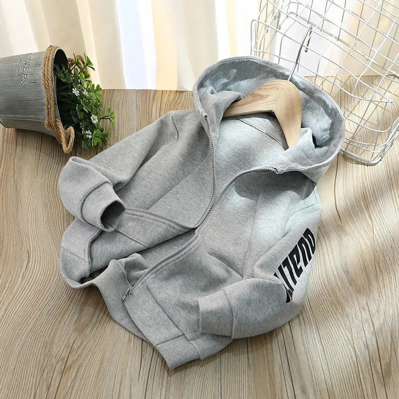 Boys' Zip-Up Cardigan Jacket with Letter Print